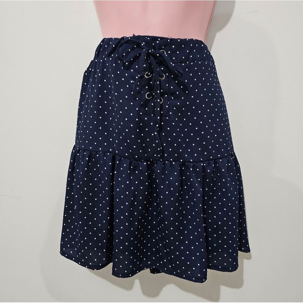 NWT - Heart Soul - Skirt Polka Dot Pleated Peplum Ruffle Mini - Size M - Navy